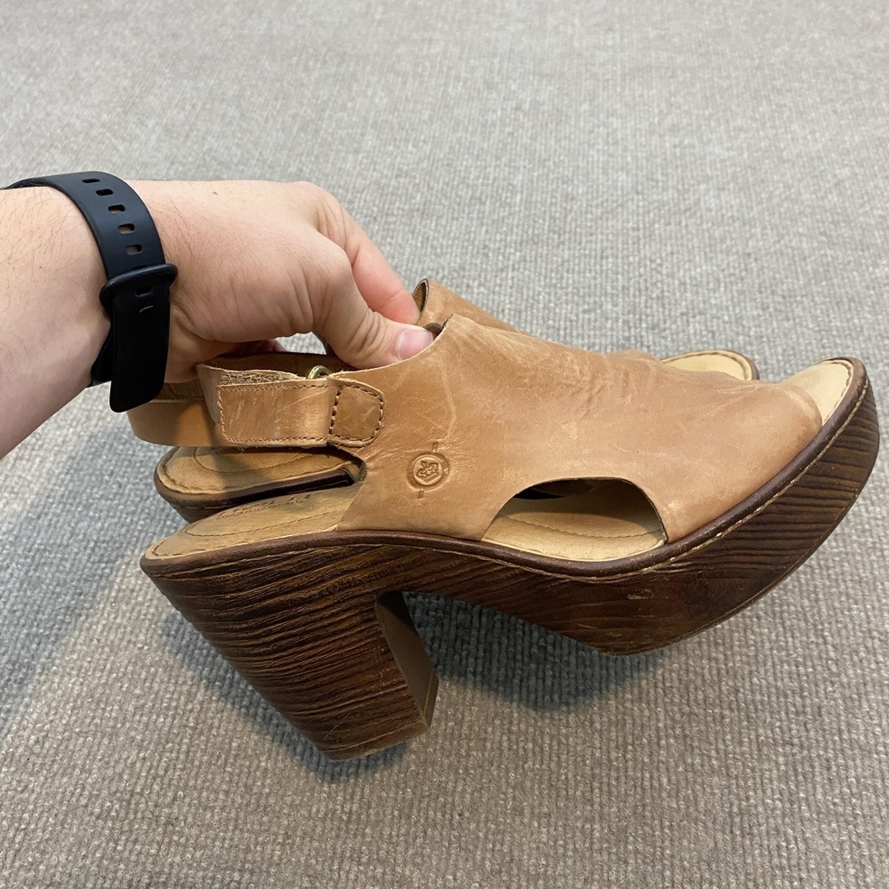Born Sandals Womens Size 10 Brown Leather Slingback Platform Block Heel Comfort
